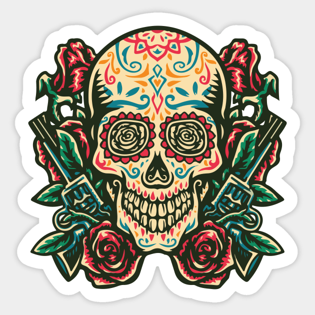 vintage sugar skull with gun rose Sticker by Spring Moon